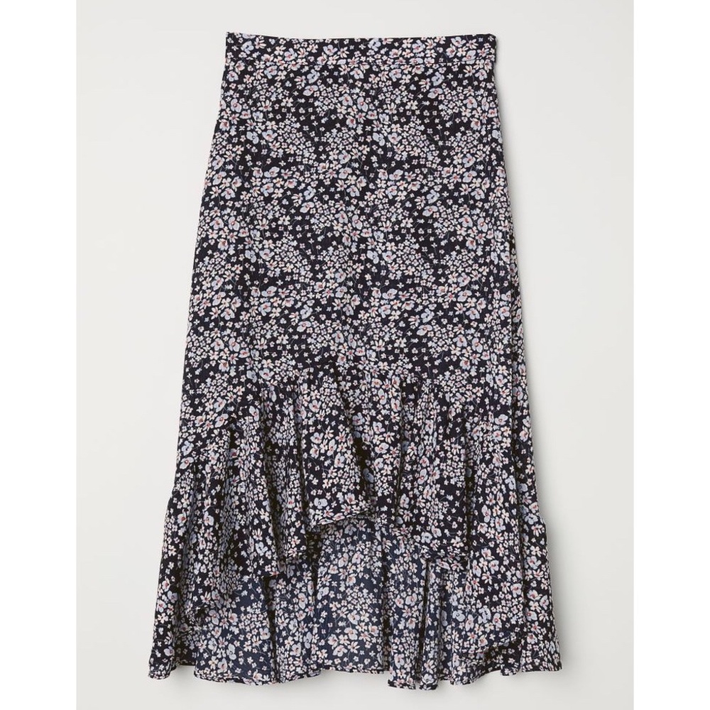 H&M Flounced Skirt in Light Blue/ Floral
